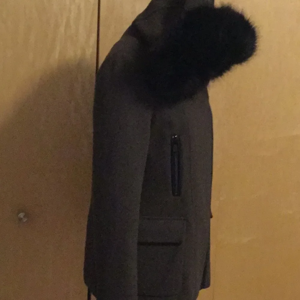 Hooded Wool Blend Jacket with Faux Fur Trim - Picture 6 of 9